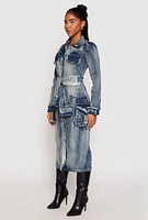 Womens Spoon Jeans Tie Waist Acid Wash Denim Dress, Blue, Size S