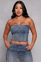 Womens Corset Denim Tube Top, Blue,