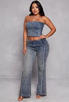 Womens Corset Denim Tube Top, Blue,