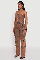 Womens Daisy Mineral Wash Denim Jumpsuit with Cargo Pockets, Multi, Size S