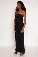 Womens Daisy Denim Cargo Pocket Jumpsuit,