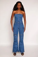 Womens Daisy Denim Cargo Pocket Jumpsuit, Blue, Size L