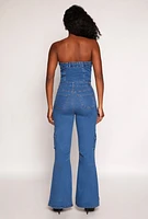 Womens Daisy Denim Cargo Pocket Jumpsuit, Blue, Size L