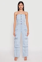 Womens Daisy Denim Straight Leg Cargo Jumpsuit, Blue, Size S