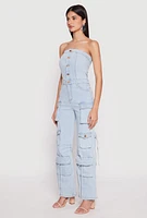 Womens Daisy Denim Straight Leg Cargo Jumpsuit, Blue, Size S