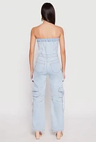 Womens Daisy Denim Straight Leg Cargo Jumpsuit, Blue,