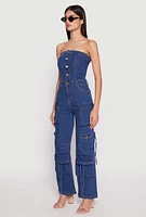 Womens Daisy Denim Straight Leg Cargo Jumpsuit, Blue,