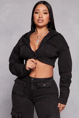 Womens Spoon Jeans Hooded Cropped Jacket, Black, Size L