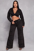 Womens Spoon Jeans Hooded Cropped Jacket, Black, Size L