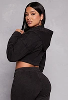 Womens Spoon Jeans Hooded Cropped Jacket, Black, Size L
