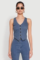Womens Button Front Denim Vest, Blue, Size M