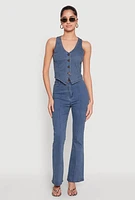 Womens Button Front Denim Vest, Blue, Size M