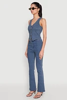 Womens Button Front Denim Vest, Blue, Size M