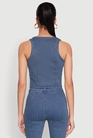 Womens Button Front Denim Vest, Blue, Size M