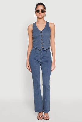 Womens Pintuck Flare Jeans, Blue, Size S