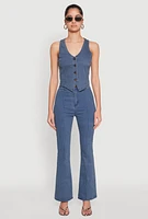 Womens Pintuck Flare Jeans, Blue, Size S