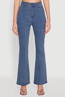 Womens Pintuck Flare Jeans, Blue, Size M