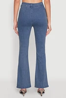Womens Pintuck Flare Jeans, Blue, Size S