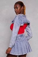 Womens Denim Bolero Raw Hem Jean Jacket, Blue,