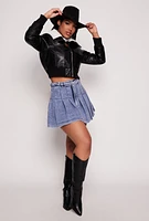 Womens High Waist Mini Pleated Skirt,