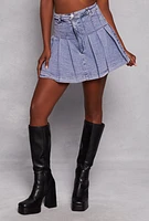 Womens High Waist Mini Pleated Skirt,