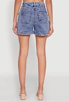 Womens Trendy Floral Jacquard Cargo Pocket Denim Shorts, Blue, Size L
