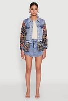 Womens Floral Jacquard High Waisted Denim Skort, Blue,
