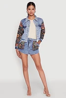 Womens Floral Jacquard High Waisted Denim Skort, Blue,