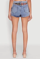 Womens Floral Jacquard High Waisted Denim Skort, Blue,