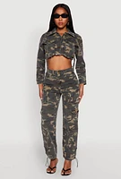 Womens Camouflage Cargo Pocket Jean Jacket, Green, Size M