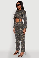 Womens Camouflage Cargo Pocket Jean Jacket, Green, Size M