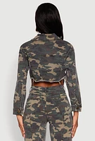 Womens Camouflage Cargo Pocket Jean Jacket, Green, Size M