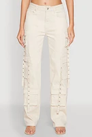 Womens Mineral Wash Pintuck Cargo Jeans,