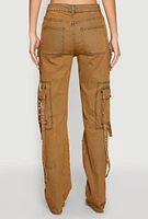 Womens Mineral Wash Pintuck Cargo Jeans, Orange, Size 5