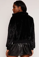 Womens Faux Fur Bomber Jacket, Black, Size S