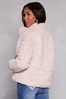 Womens Faux Fur Zip Front Jacket, Pink,
