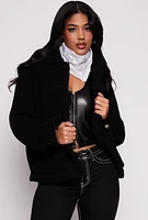Womens Sherpa Teddy Shacket, Black, Size M