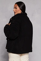Womens Sherpa Teddy Shacket, Black, Size M