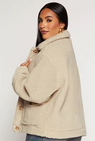 Womens Sherpa Teddy Shacket, Beige, Size S