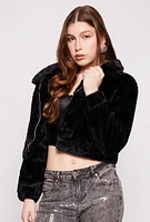 Womens Faux Fur Zip Front Cropped Jacket,