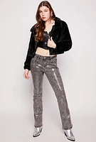 Womens Faux Fur Zip Front Cropped Jacket,