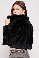 Womens Faux Fur Zip Front Cropped Jacket,