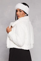 Womens Faux Fur Zip Front Cropped Jacket, White, Size M