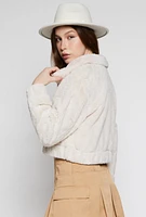 Womens Faux Fur Zip Front Cropped Jacket,