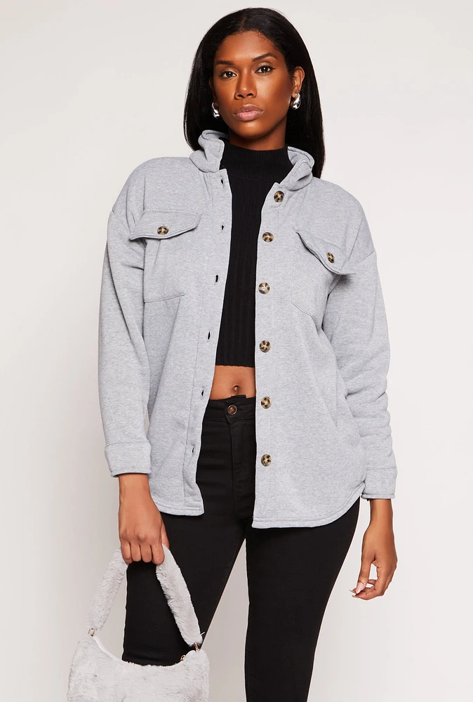Womens Sherpa Lined Shacket, Grey, Size M