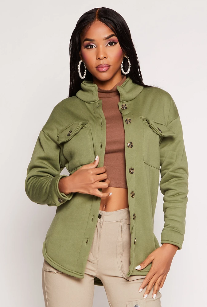 Womens Sherpa Lined Shacket, Green,