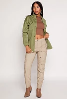 Womens Sherpa Lined Shacket, Green,