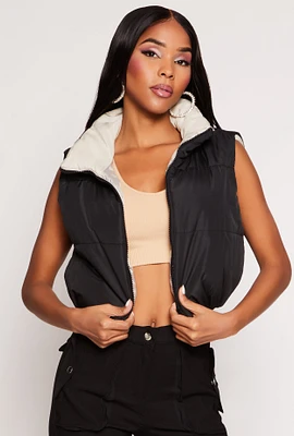 Womens Nylon Contrast Puffer Cropped Vest,