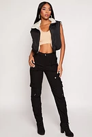 Womens Nylon Contrast Puffer Cropped Vest,