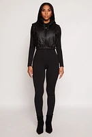 Womens Faux Leather Zip Front Cropped Vest, Black, Size M
